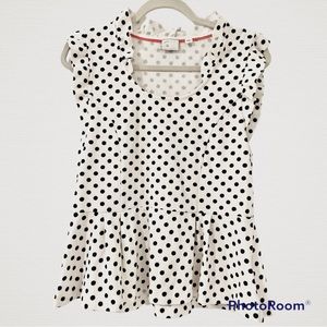 Anthropology 9-H15 STCL Postmark Mock Neck Polka Dot Ruffle Top